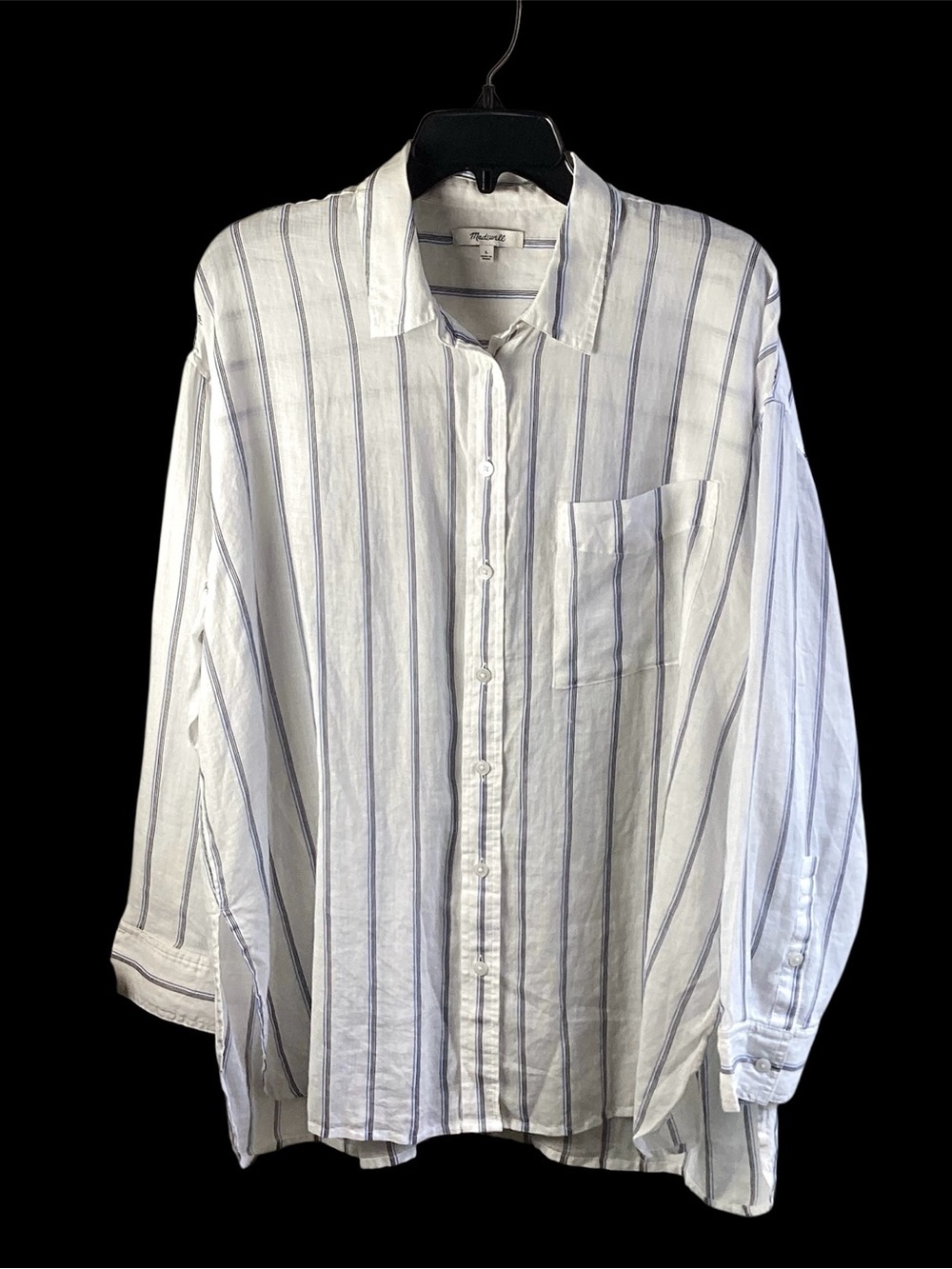Madewell White Shirt with Blue Vertical Stripes - Men's Button-Down